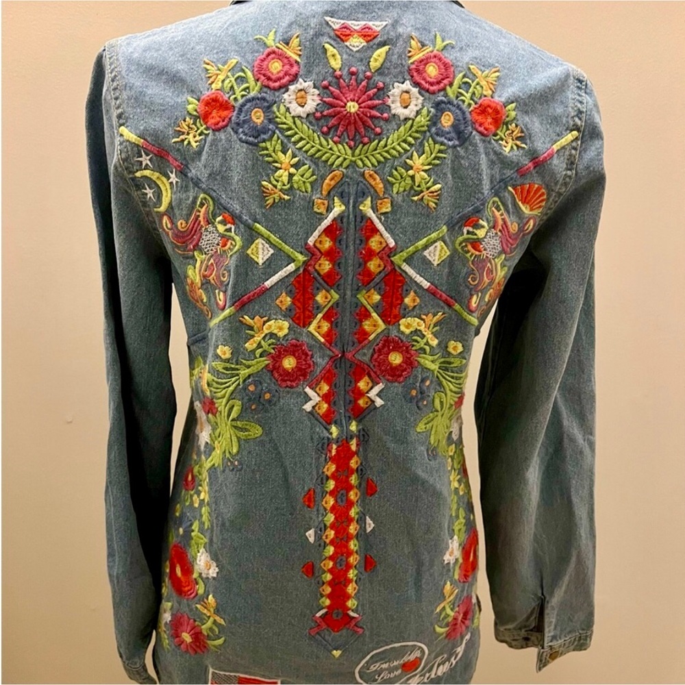Free People Embroidered Denim Jacket with Floral Accents - Picture 2 of 4
